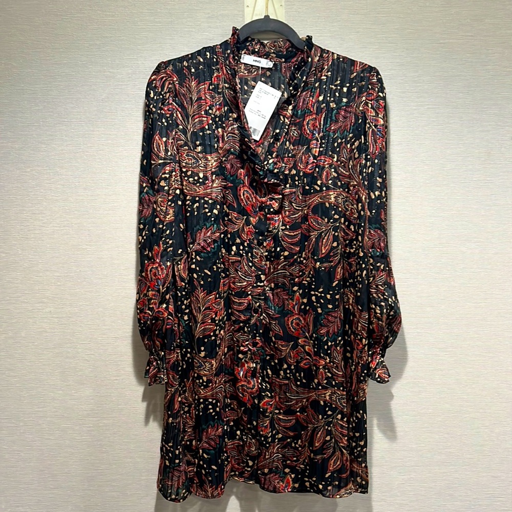 New Mango floral mini dress with lurex